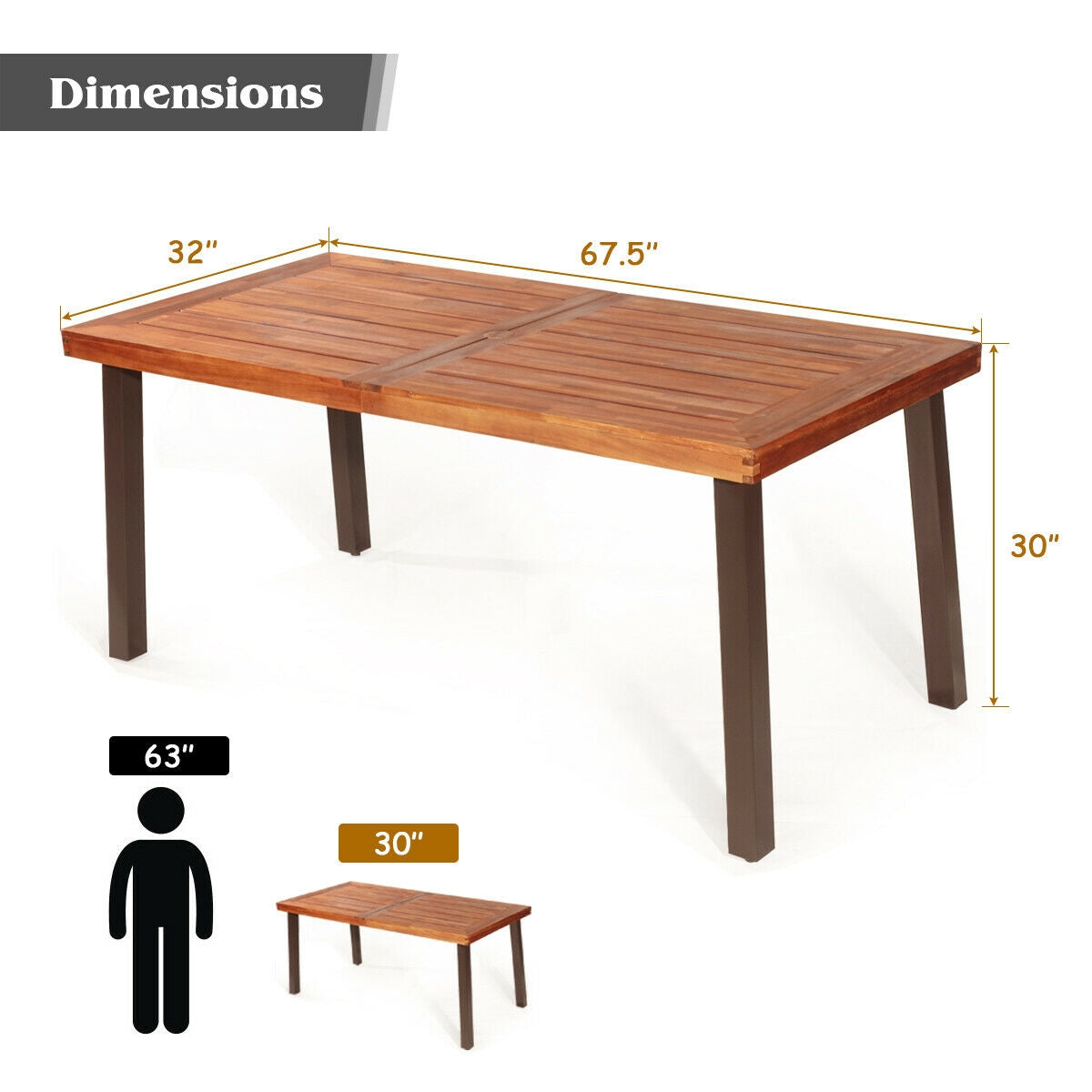 Table à manger rustique en bois d'acacia rectangulaire