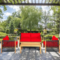 Ensemble de mobilier de patio extérieur 4 pièces en bois d'acacia avec coussins – Rouge