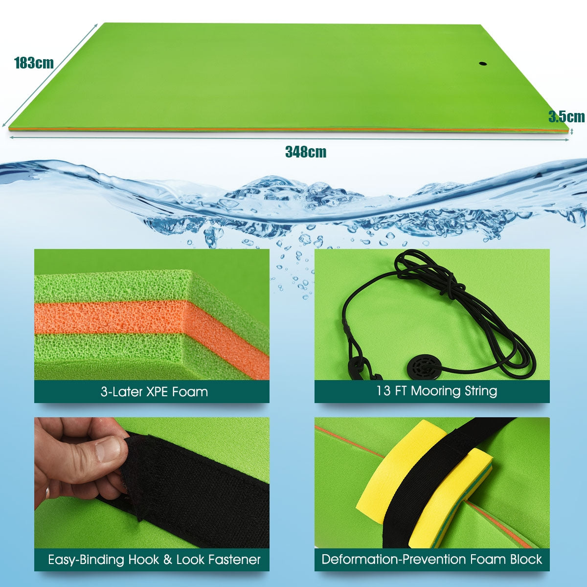 12‘x 6‘3 Layer Floating Water Pad-Green