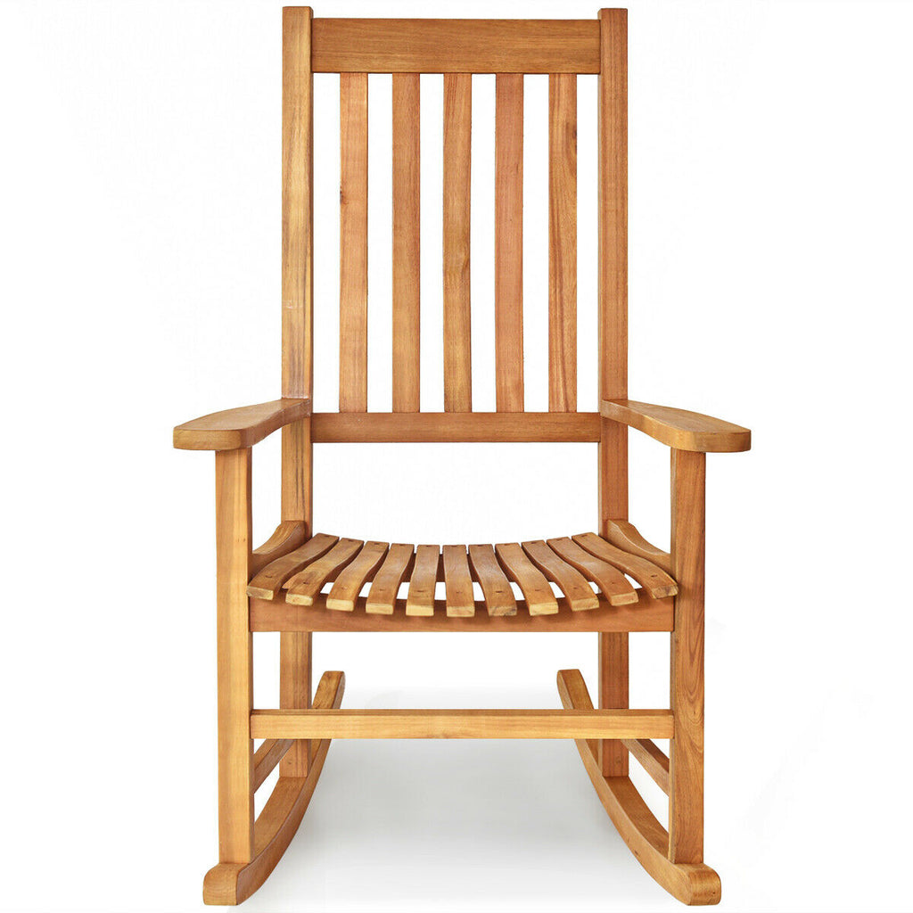 Fauteuil à bascule en bois à dossier haut pour intérieur et extérieur