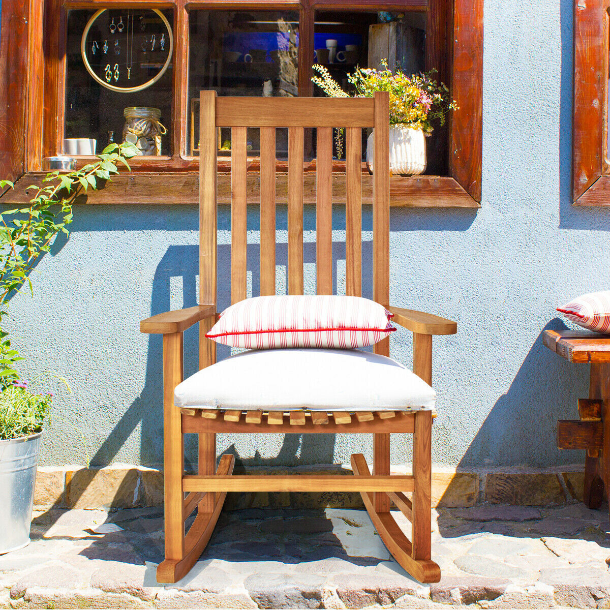 Fauteuil à bascule en bois à dossier haut pour intérieur et extérieur