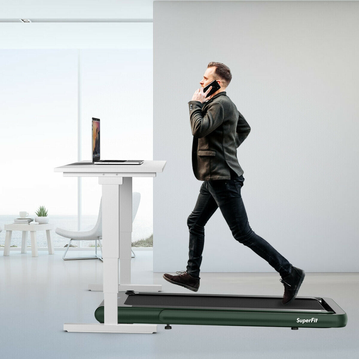 4.75HP 2 In 1 Folding Treadmill with Remote APP Control-Green