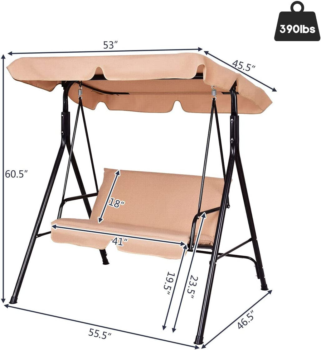 Balancelle à cadre en acier rembourrée pour terrasse - Beige