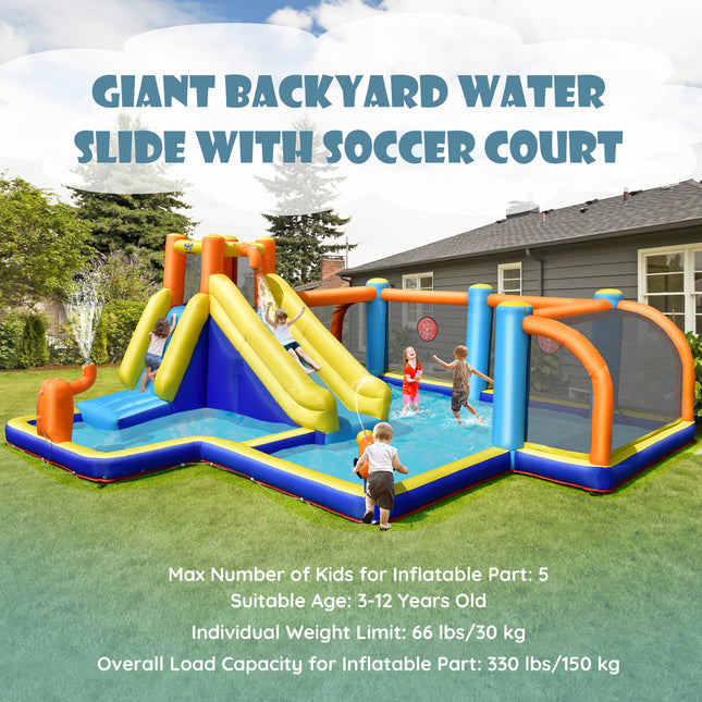 Giant Soccer Themed Inflatable Water Slide Bouncer with Splash Pool without Blower