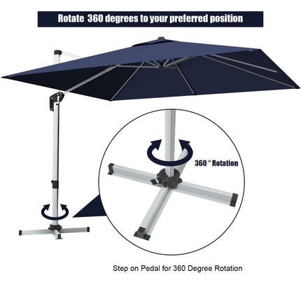 10 Feet 360° Tilt Aluminum Square Patio Umbrella without Weight Base-Navy