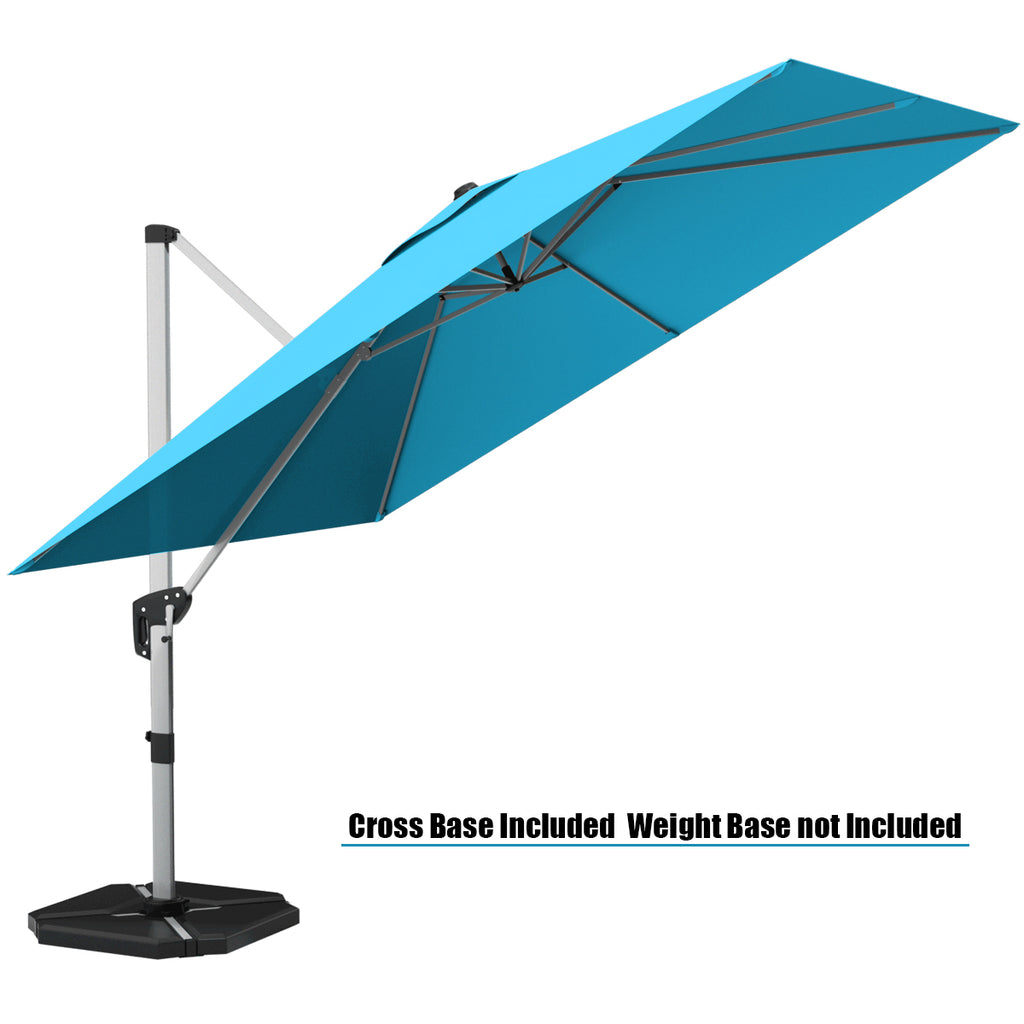 10 ft 360 Degree Tilt Aluminum Square Patio Offset Cantilever Umbrella without Weight Base-Blue
