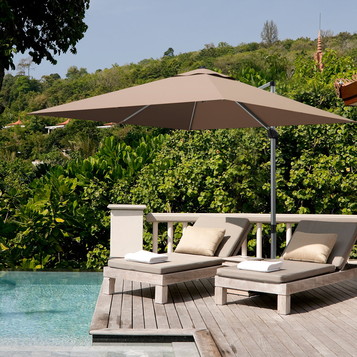 Parasol déporté carré inclinable en aluminium de 3 m à 360 degrés sans base lestée - Beige