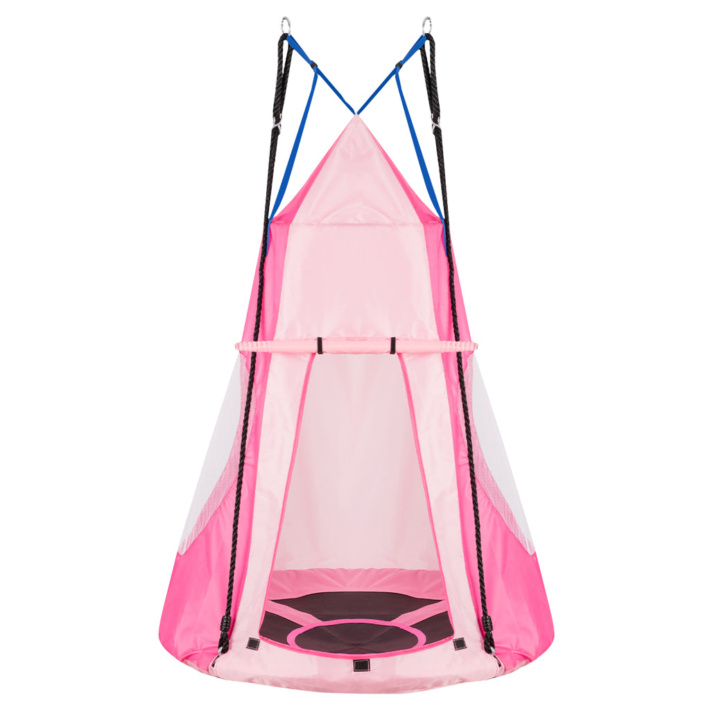 Fauteuil suspendu 2-en-1 pour enfants de 100 cm, ensemble de balançoire-tente détachable - Rose