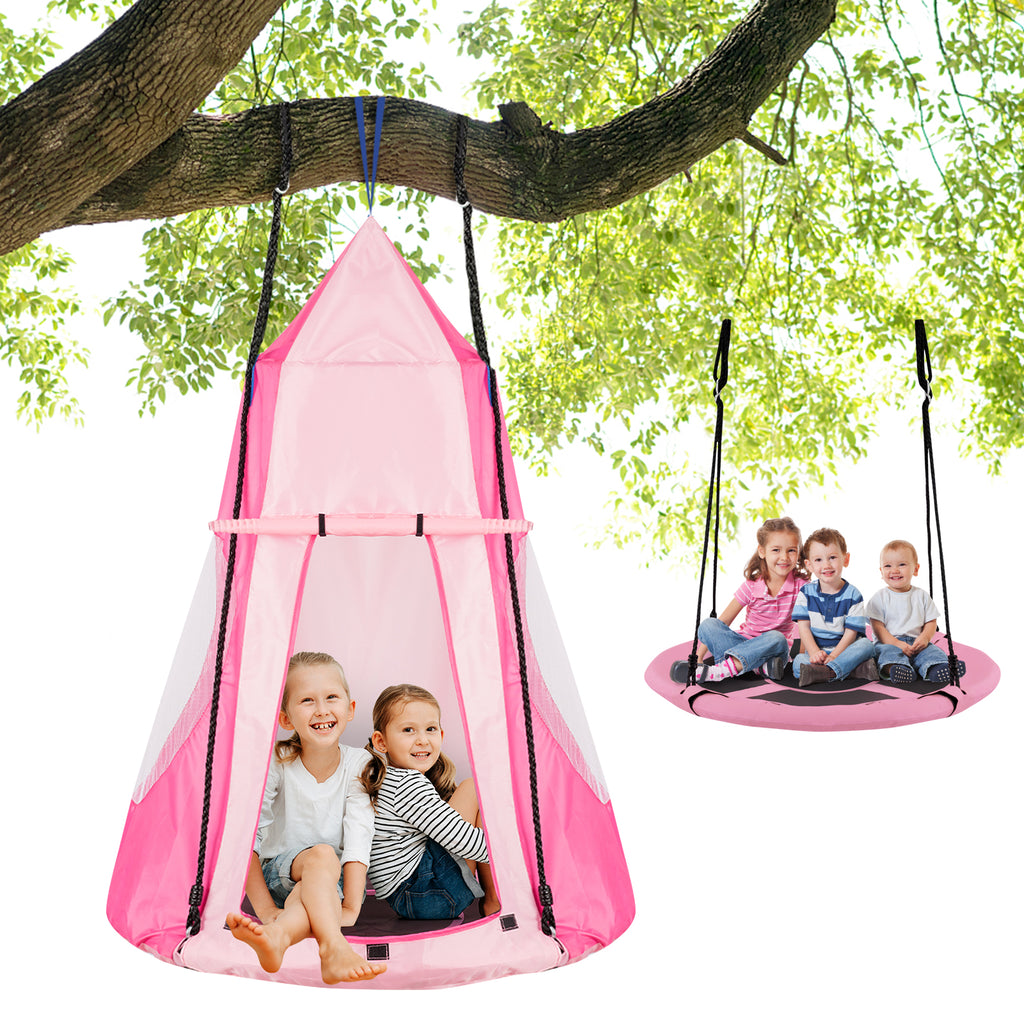 Fauteuil suspendu 2-en-1 pour enfants de 100 cm, ensemble de balançoire-tente détachable - Rose