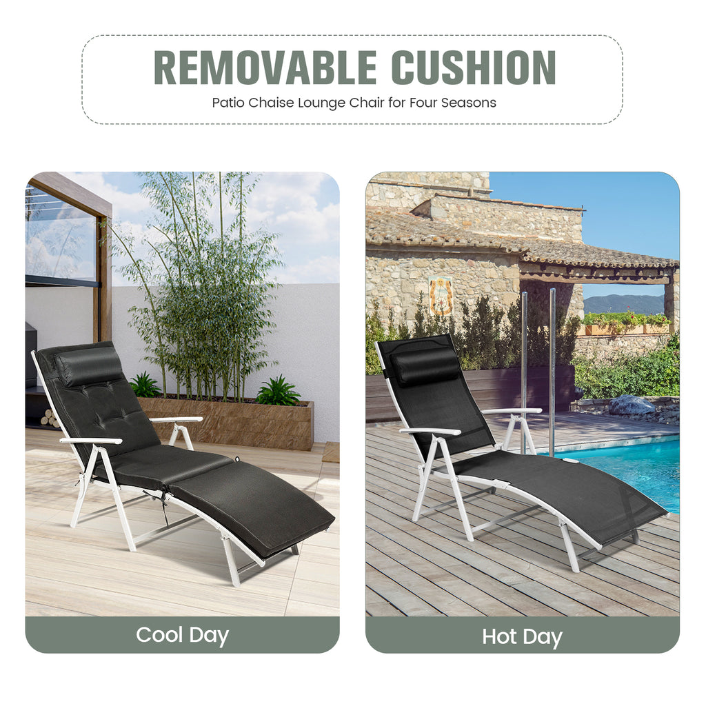 Chaise longue pliante d'extérieur légère et réglable avec oreiller - Noir