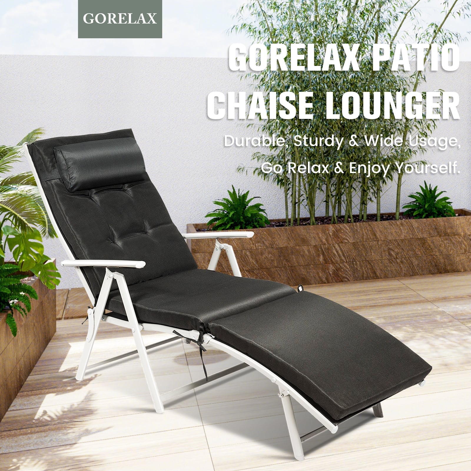 Chaise longue pliante d'extérieur légère et réglable avec oreiller - Noir