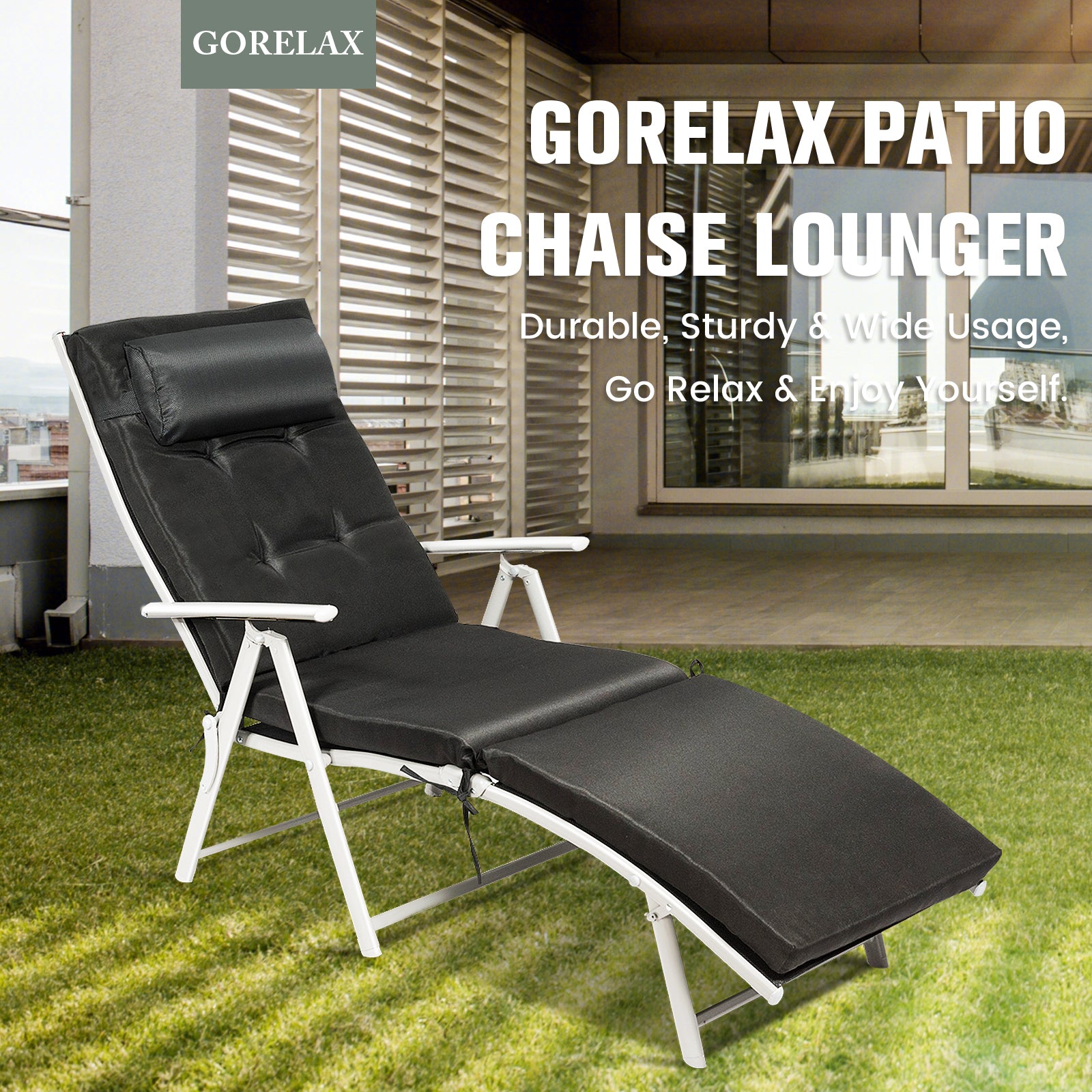 Chaise longue pliante d'extérieur légère et réglable avec oreiller - Noir
