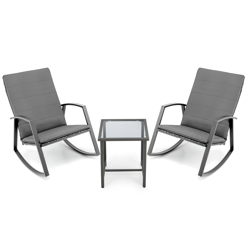 Ensemble de 3 meubles de patio à bascule en rotin - Gris
