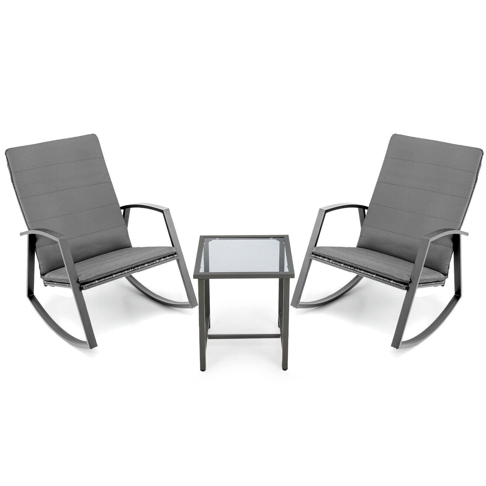 Ensemble de 3 meubles de patio à bascule en rotin - Gris