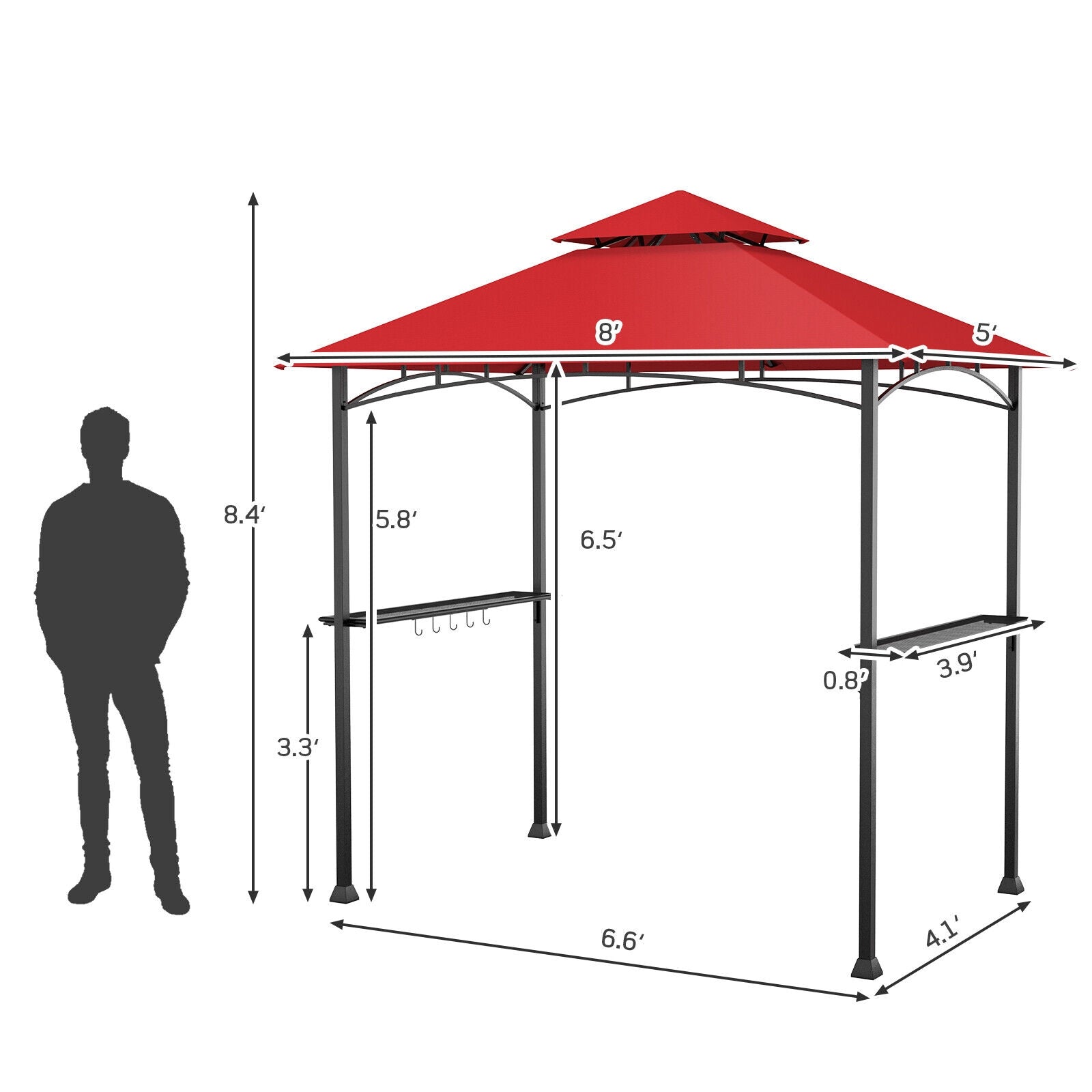 Tonnelle pour barbecue d'extérieur 2,4 x 1,5 m - Rouge vin