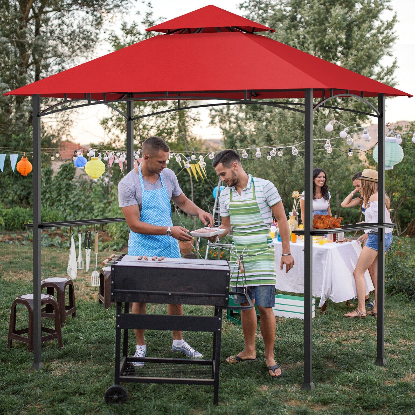 Tonnelle pour barbecue d'extérieur 2,4 x 1,5 m - Rouge vin