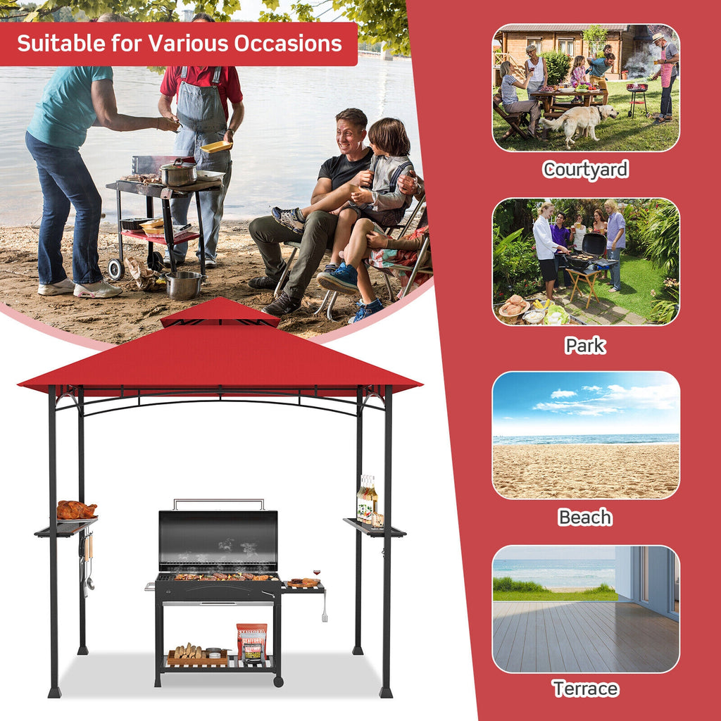 Tonnelle pour barbecue d'extérieur 2,4 x 1,5 m - Rouge vin