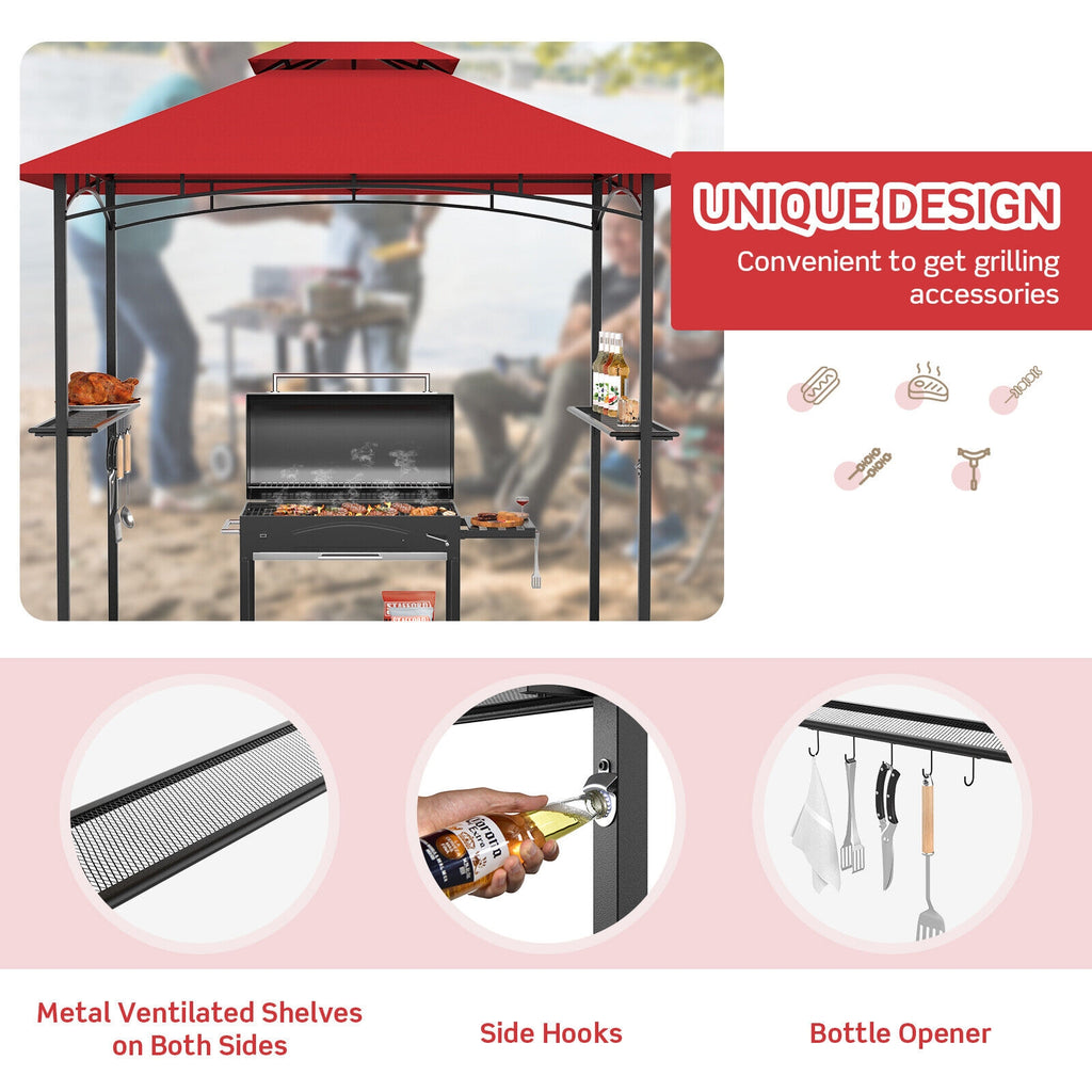 Tonnelle pour barbecue d'extérieur 2,4 x 1,5 m - Rouge vin