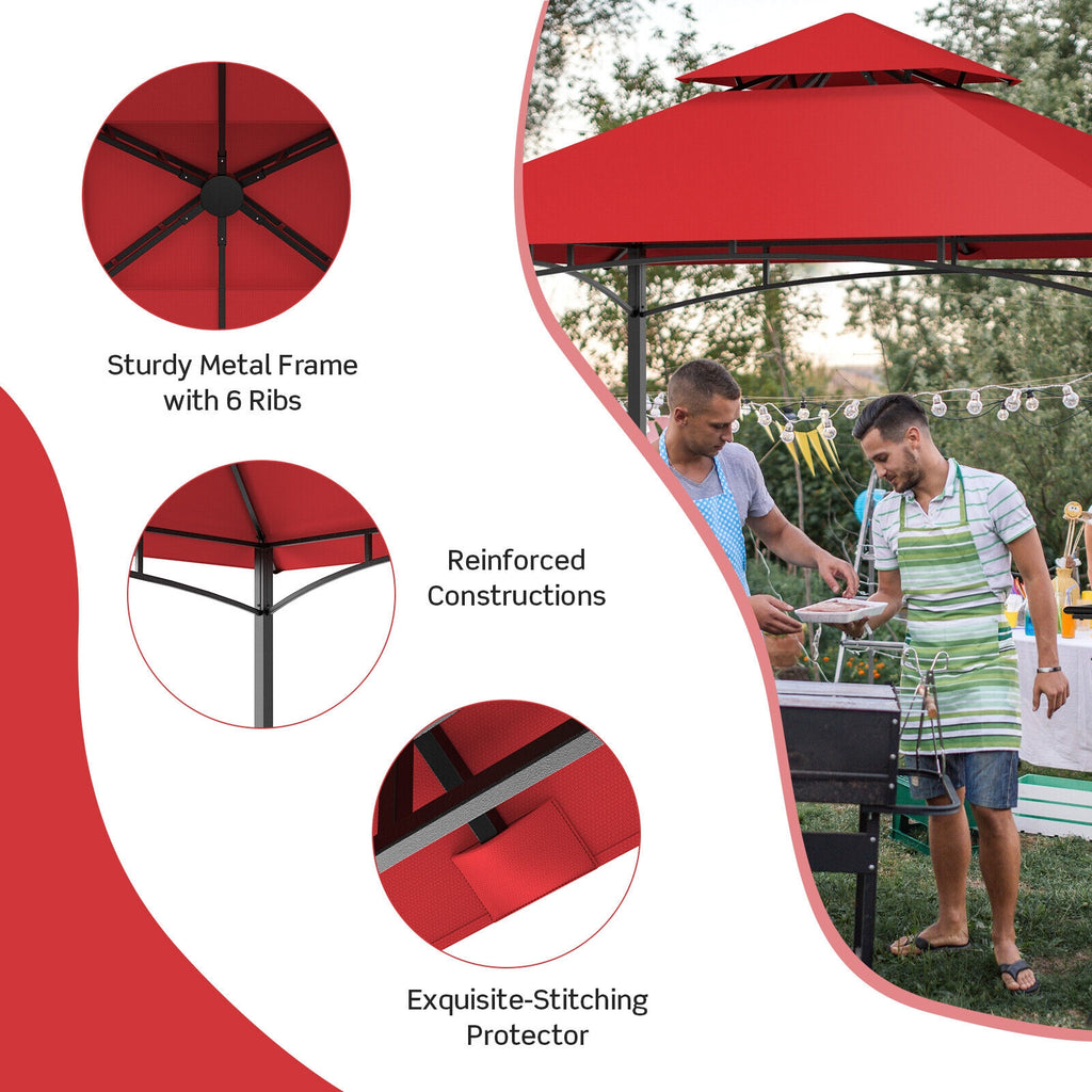 Tonnelle pour barbecue d'extérieur 2,4 x 1,5 m - Rouge vin