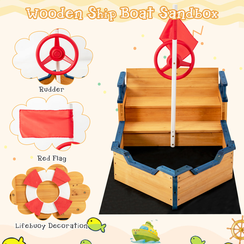 Bateau pirate en bois avec bac à sable pour enfants, aire de jeux extérieure