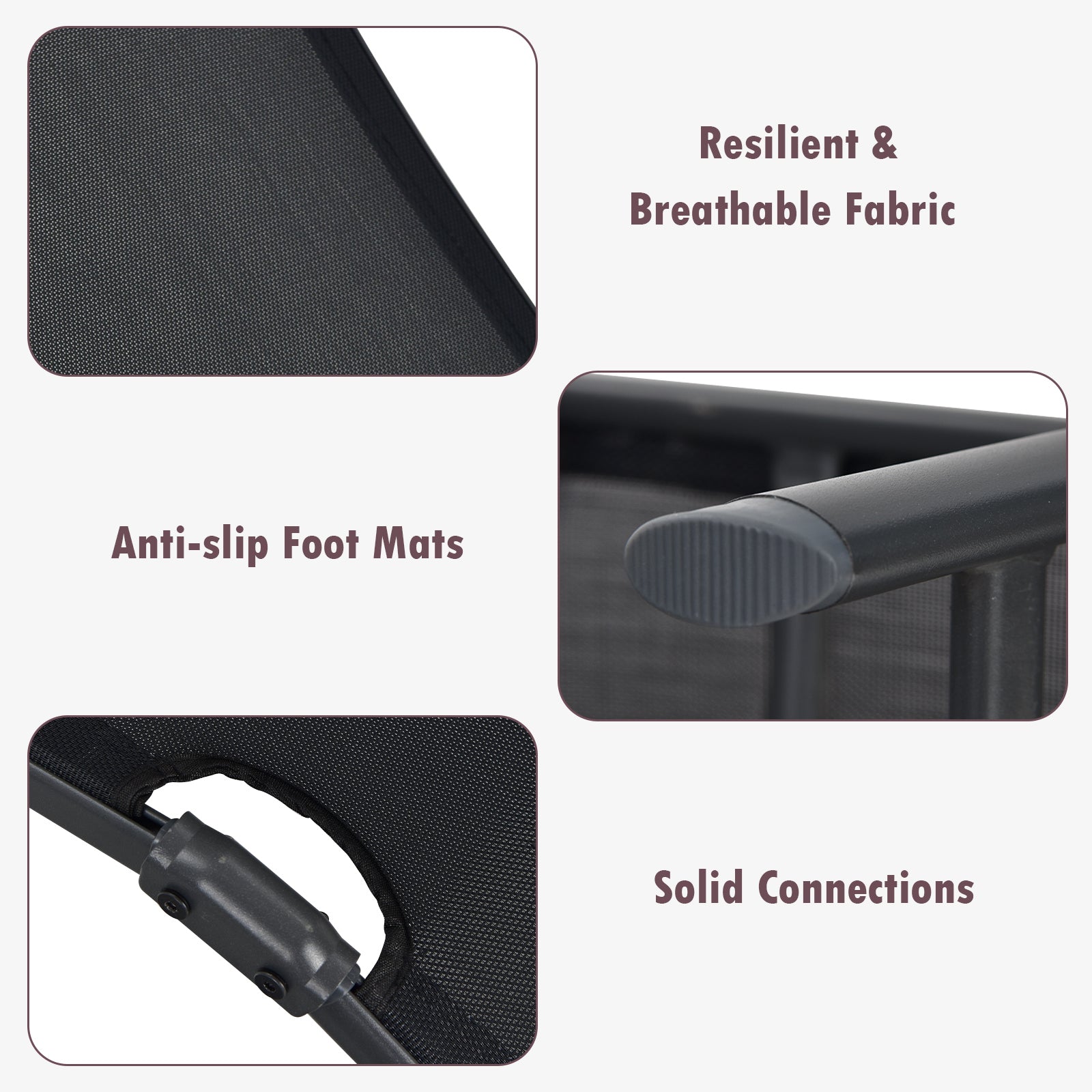 Chaise longue de patio pliable avec dossier et repose-pieds - Noir
