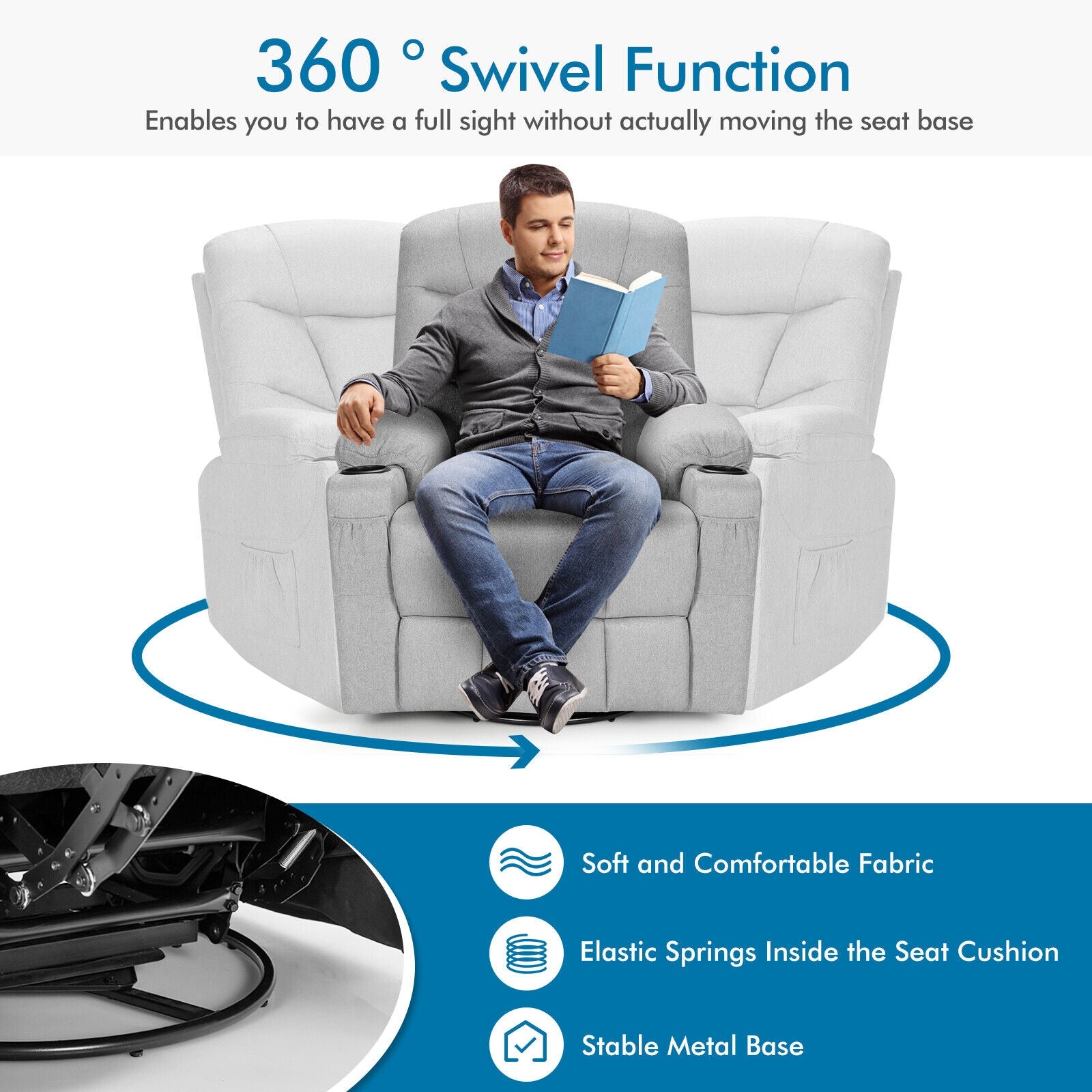 Massage Rocking Recliner Chair with Heat and Vibration-Gray