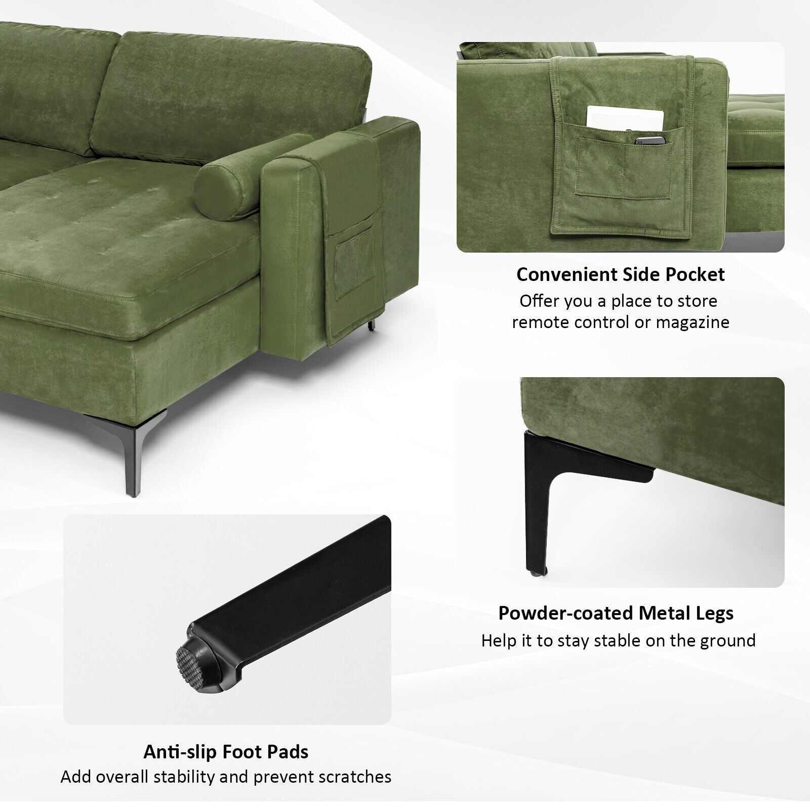 Modular 2-seat/3-Seat/4-Seat L-shaped Sectional Sofa Couch with Reversible Chaise and Socket USB Ports-3-Seat L-shaped
