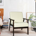 Solid Rubber Wood Fabric Accent Armchair-Beige