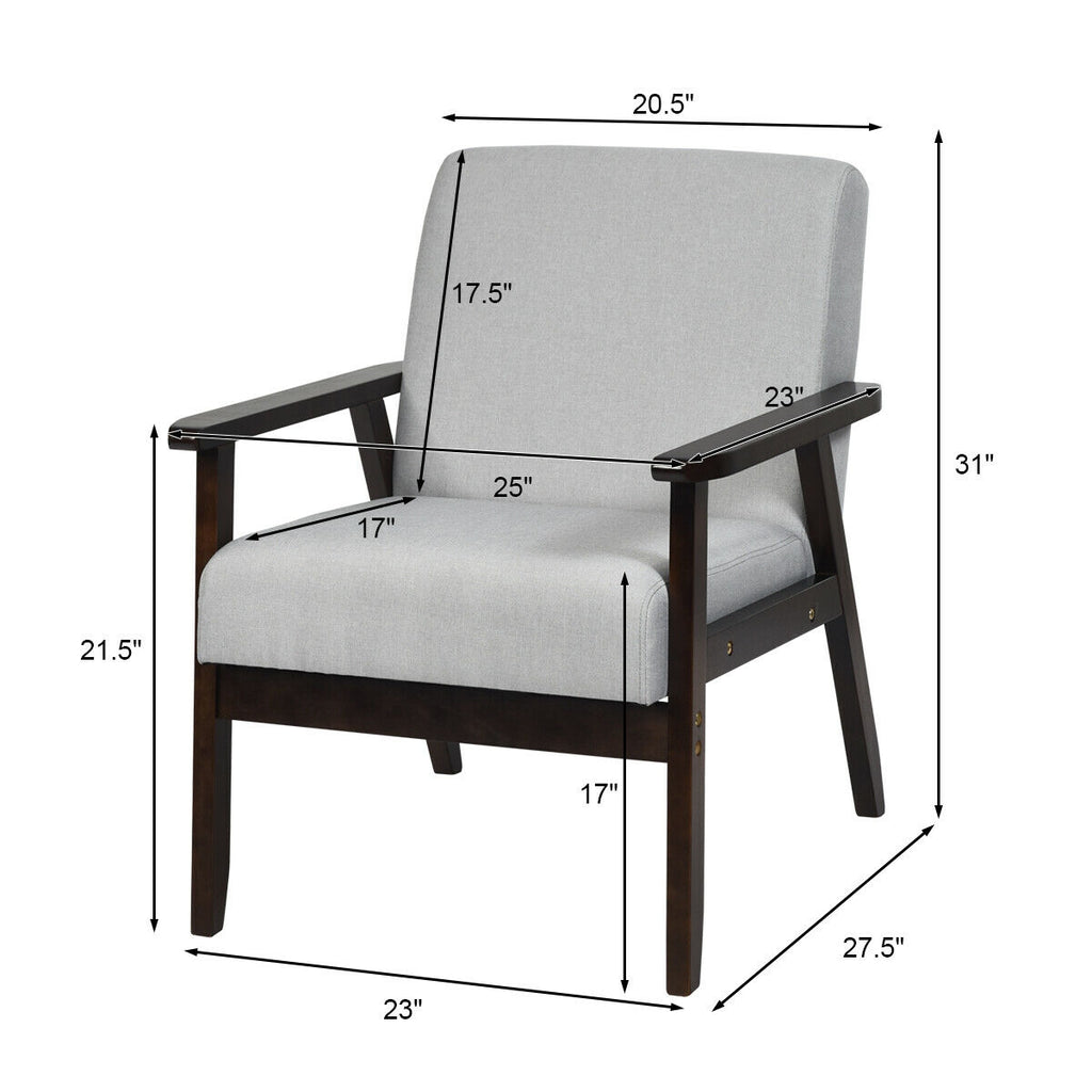 Solid Rubber Wood Fabric Accent Armchair-Light Gray