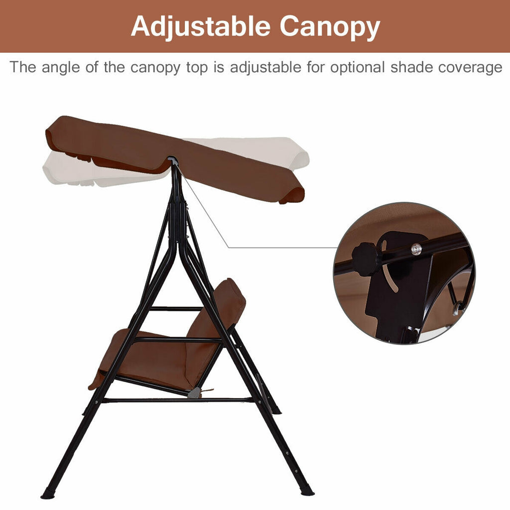 Balançoire-planeur de terrasse à deux places avec coussin, structure en acier - Café