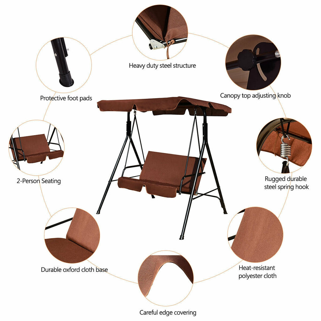 Balançoire-planeur de terrasse à deux places avec coussin, structure en acier - Café