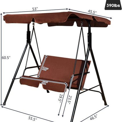 Loveseat Cushioned Patio Steel Frame Swing Glider-Coffee