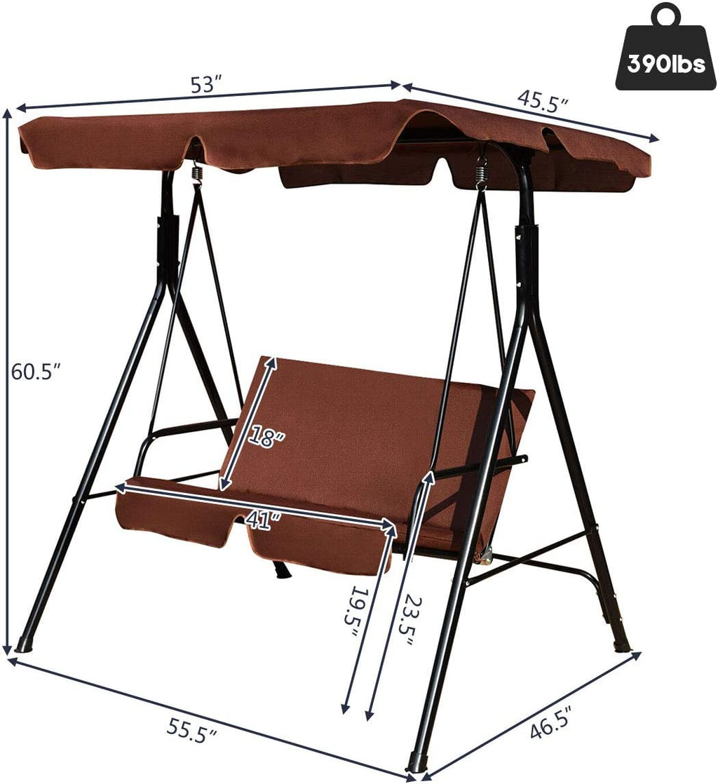 Balançoire-planeur de terrasse à deux places avec coussin, structure en acier - Café