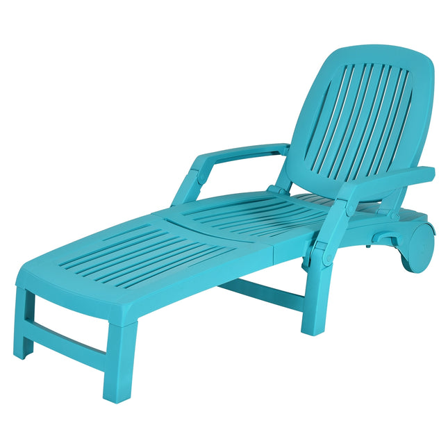Adjustable Patio Sun Lounger with Weather Resistant Wheels-Turquoise