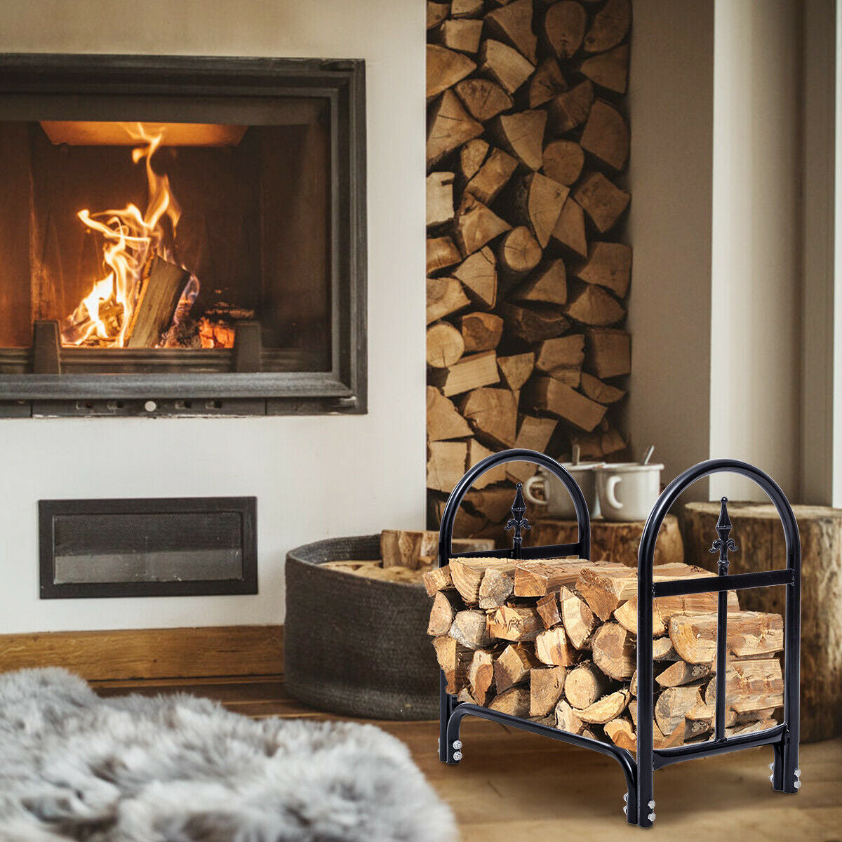 Support de rangement extérieur en acier robuste pour bois de chauffage de 60 cm