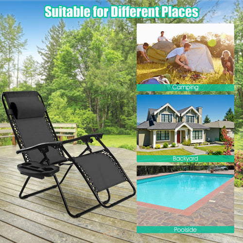 Lot de 2 chaises longues pliables zéro gravité - Noir