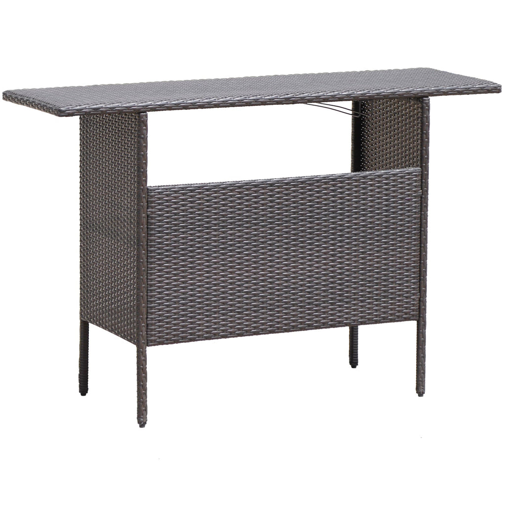 Table de bar en osier d'extérieur avec 2 étagères grillagées métalliques