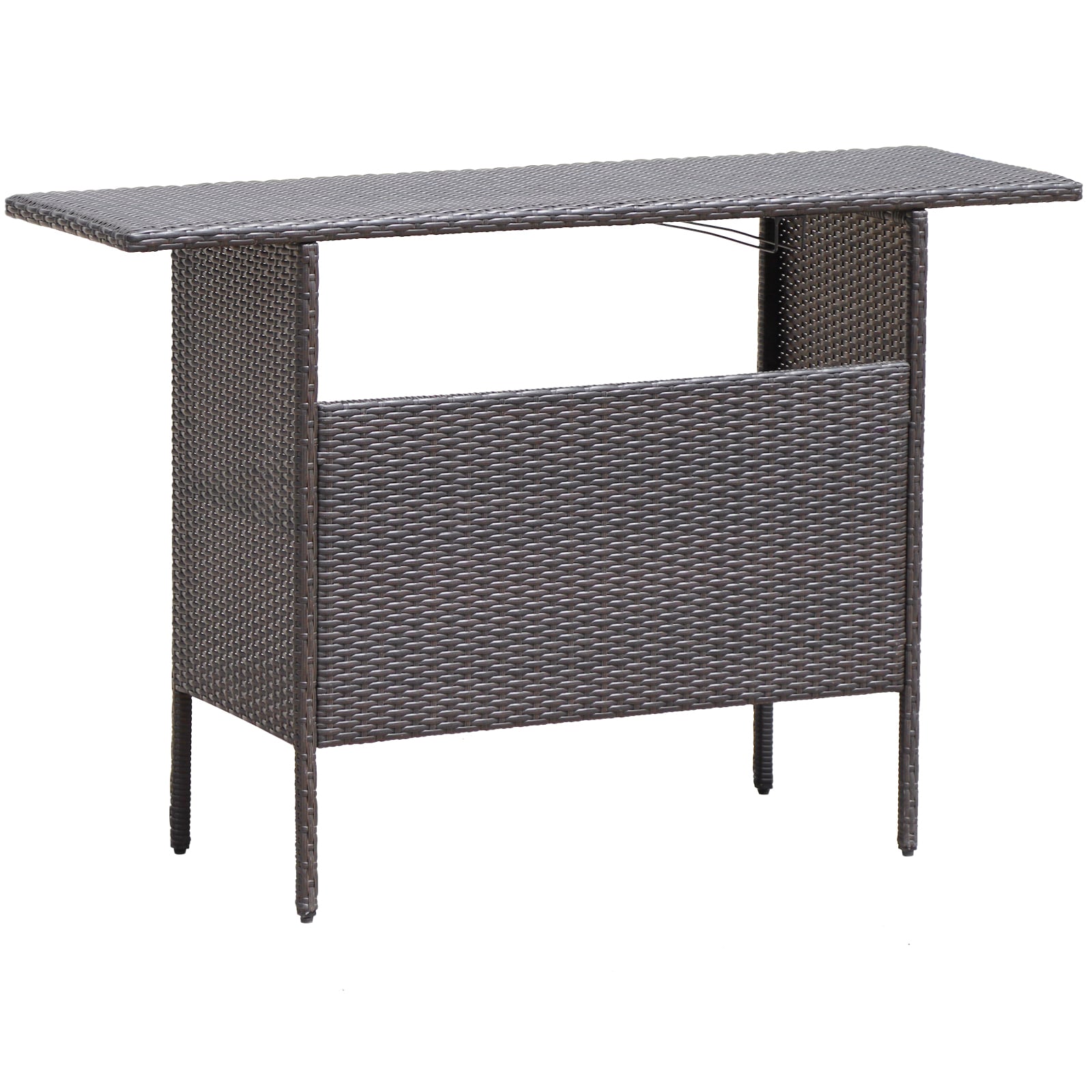 Table de bar en osier d'extérieur avec 2 étagères grillagées métalliques