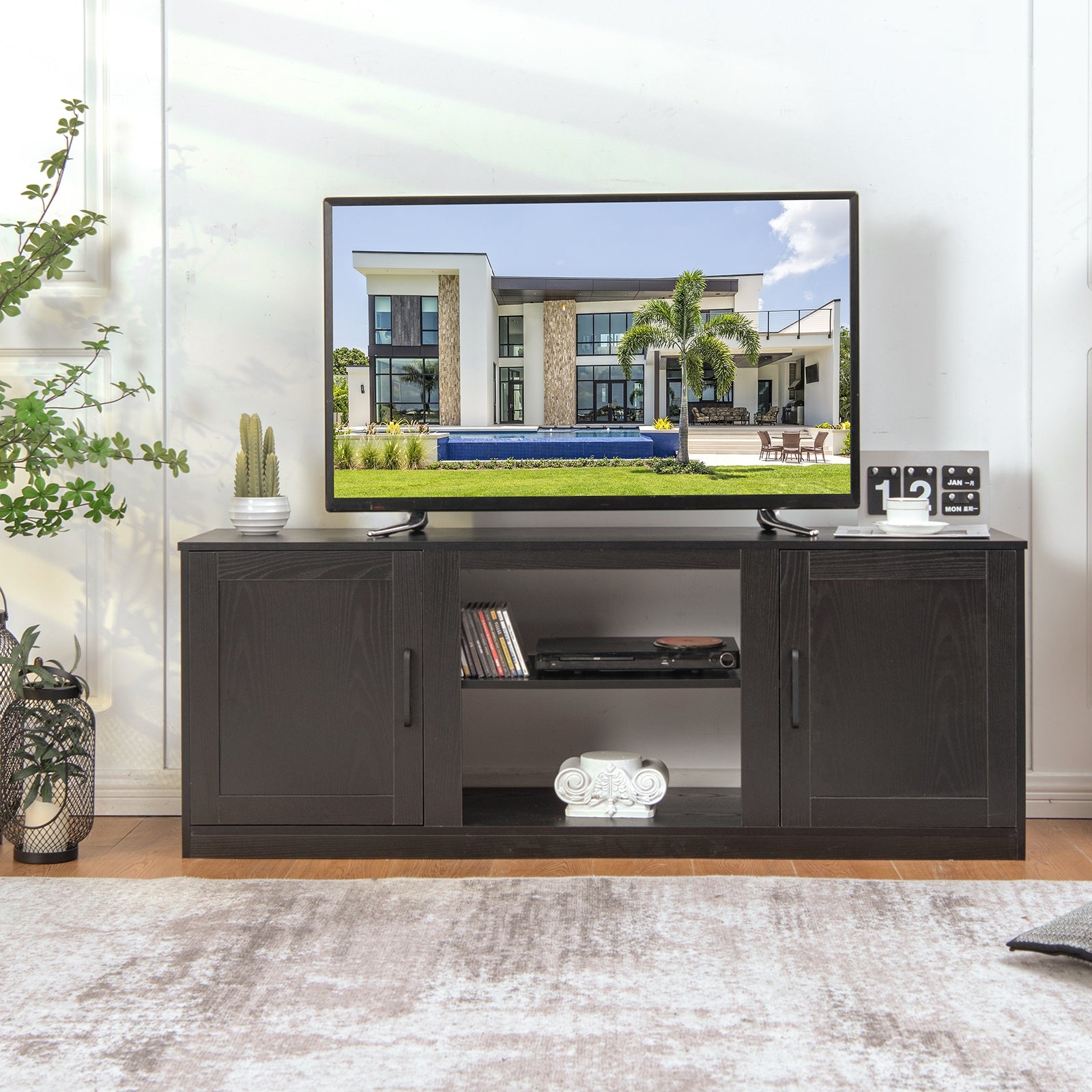 TV Stand with Double Barn Doors for TVs up to 65 Inch-Black