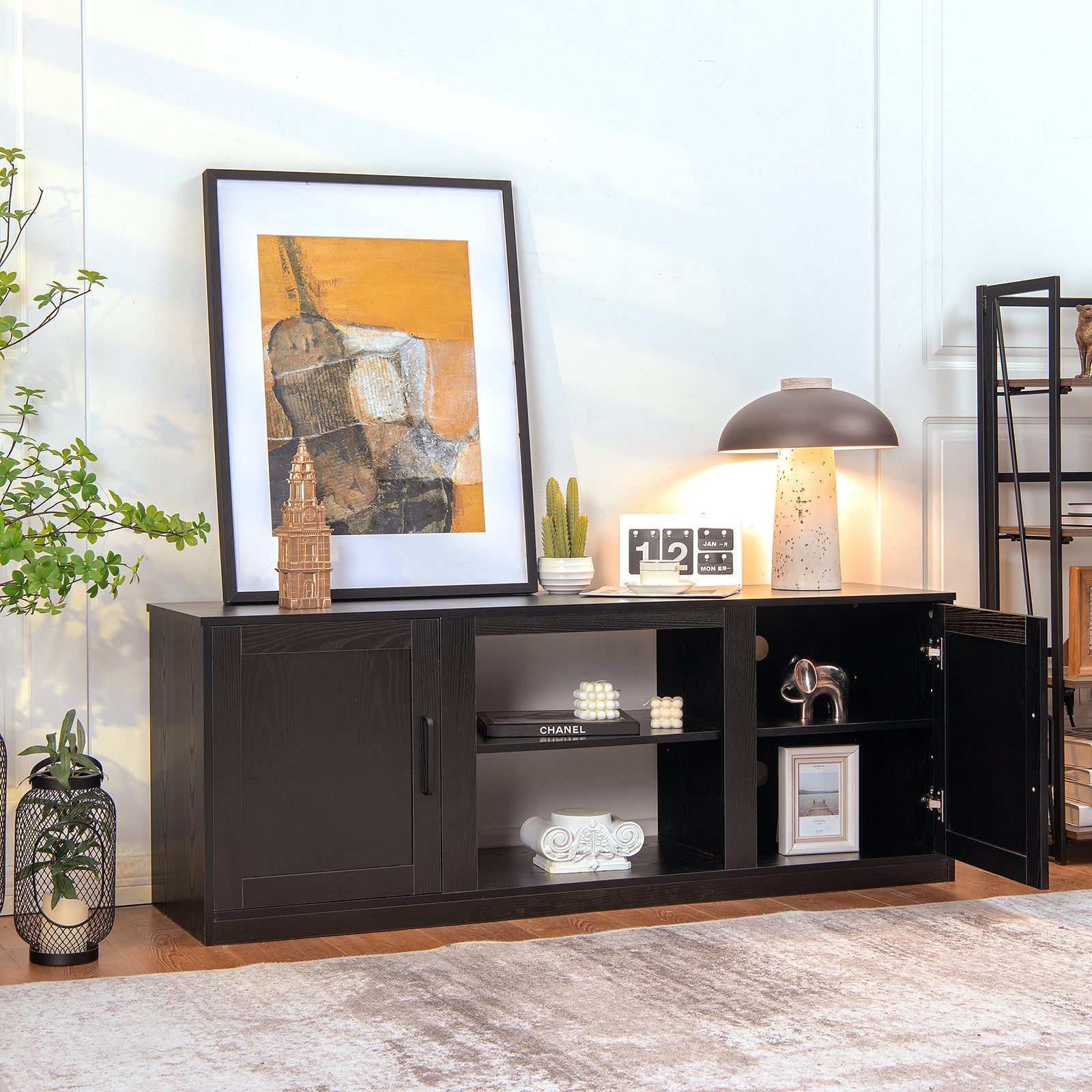 TV Stand with Double Barn Doors for TVs up to 65 Inch-Black