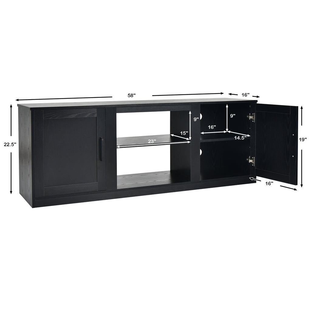 TV Stand with Double Barn Doors for TVs up to 65 Inch-Black