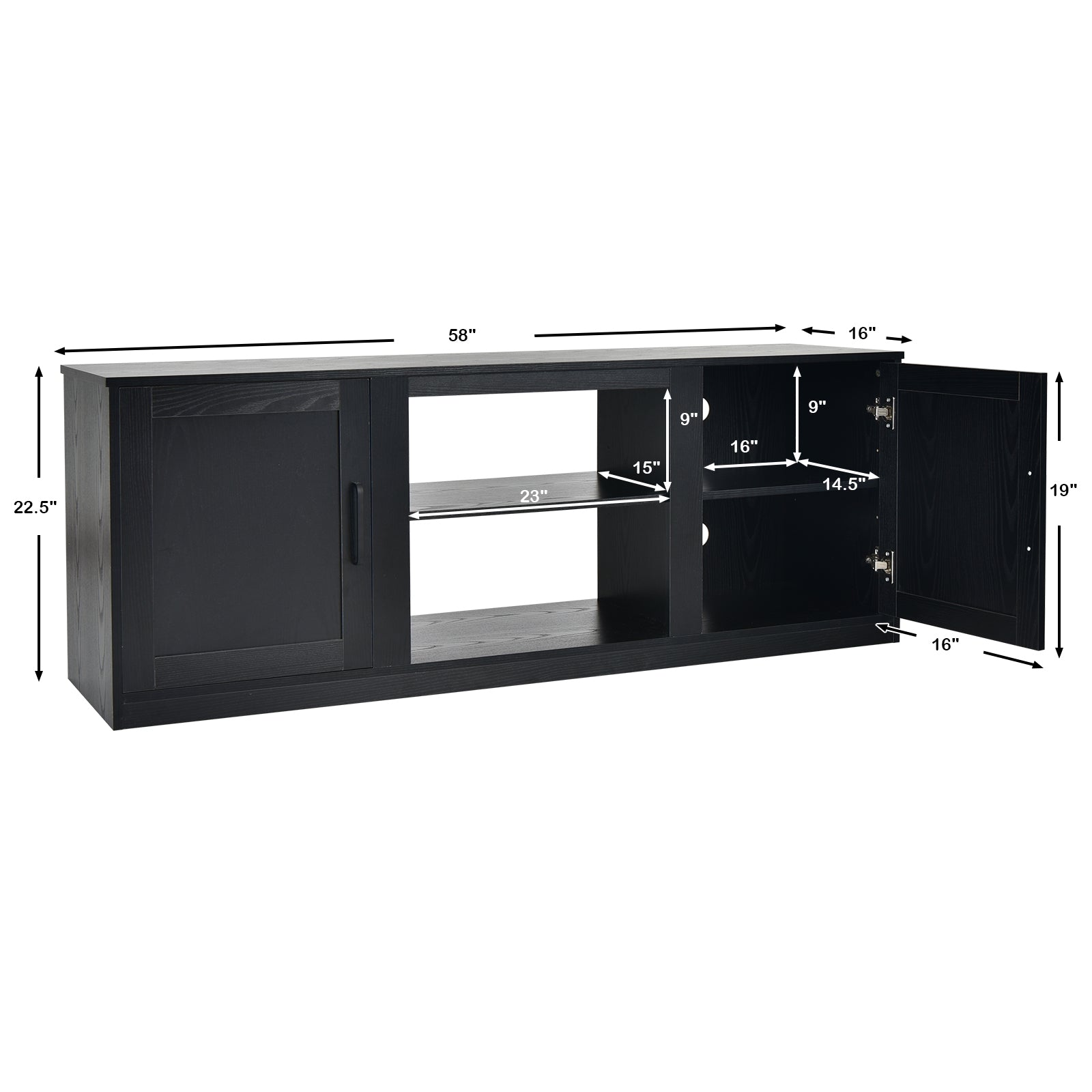 TV Stand with Double Barn Doors for TVs up to 65 Inch-Black