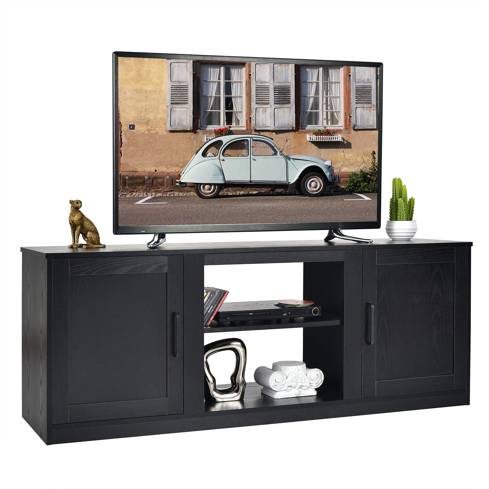 TV Stand with Double Barn Doors for TVs up to 65 Inch-Black