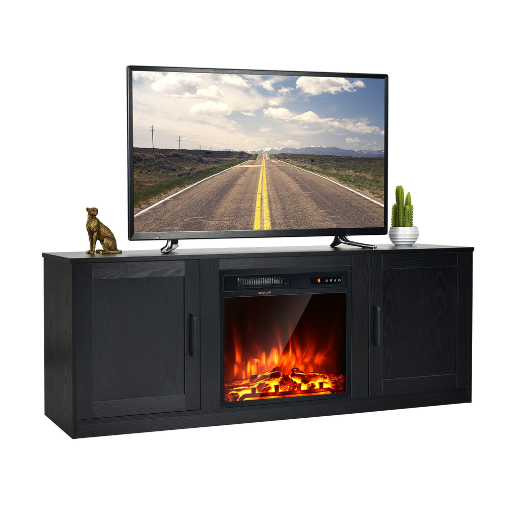 TV Stand with Double Barn Doors for TVs up to 65 Inch-Black