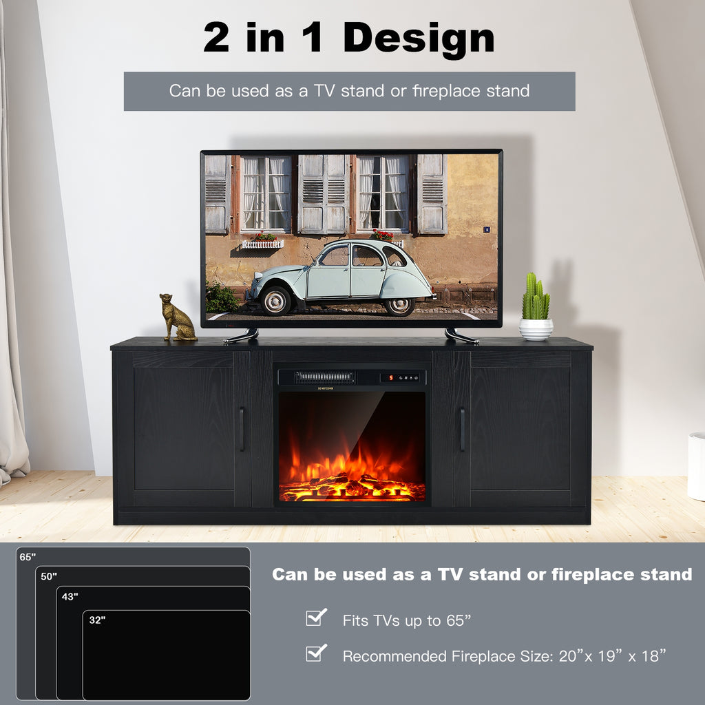 TV Stand with Double Barn Doors for TVs up to 65 Inch-Black