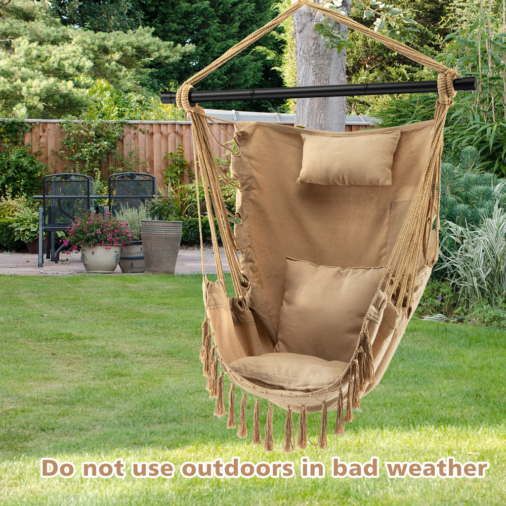 Chaise suspendue en corde avec oreiller et coussins moelleux - Beige