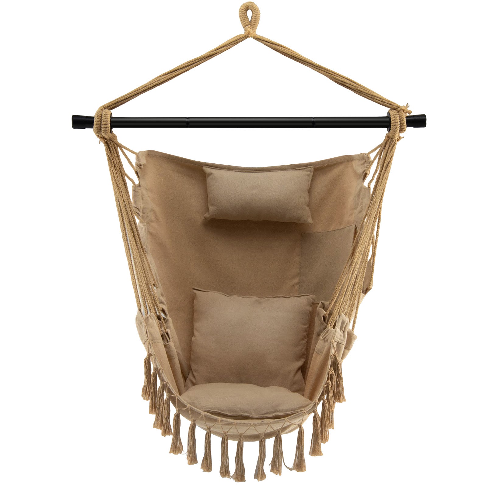 Chaise suspendue en corde avec oreiller et coussins moelleux - Beige