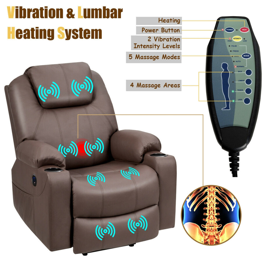 Electric Power Lift Leather Massage Sofa-Brown