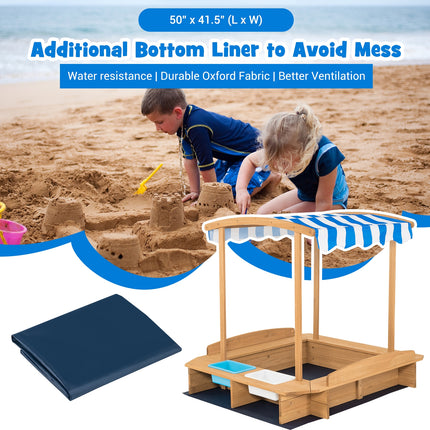 Kids Wooden Sandbox with Striped Canopy