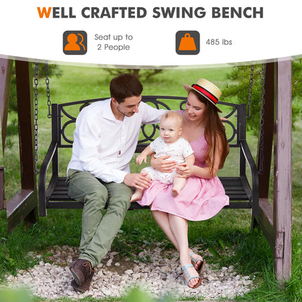 Outdoor 2-Person Metal Porch Swing Chair with Chains-Brown